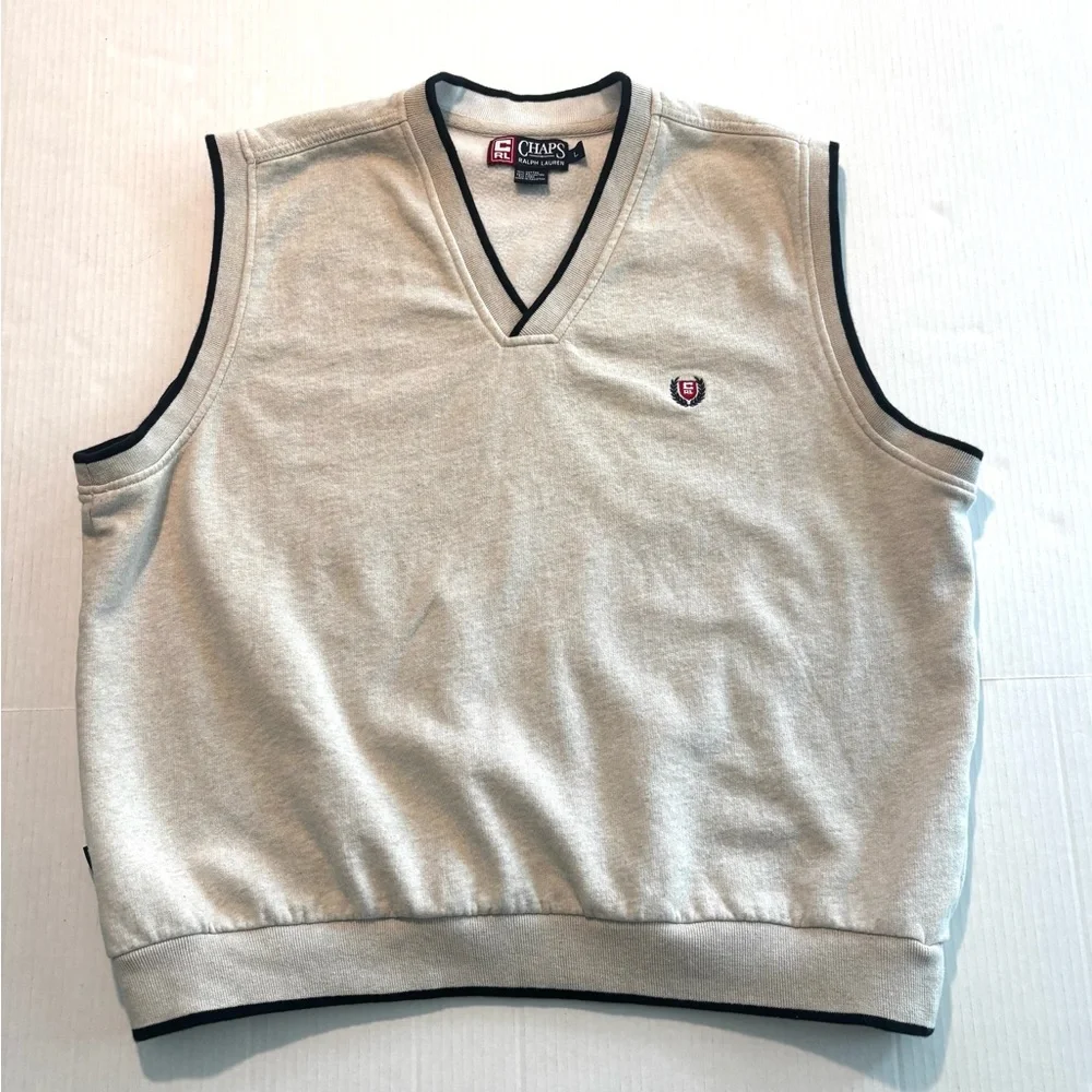 Ralph Lauren Chaps Golf Vest Fleece Lining Beige‎ V-Neck Logo Leisure Men’s L
